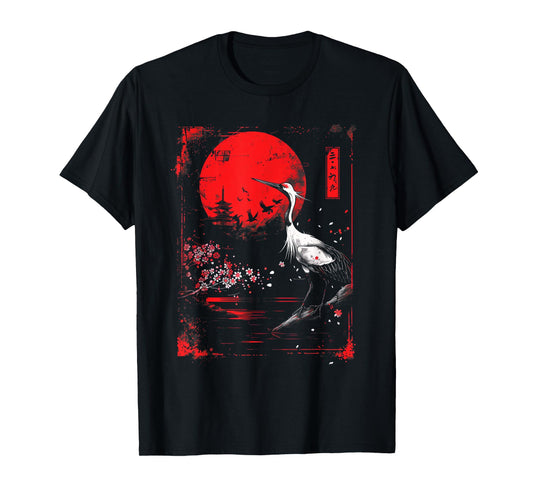 Anime Japanese Goth Cyberpunk City Crane Japan Red Art T-Shirt