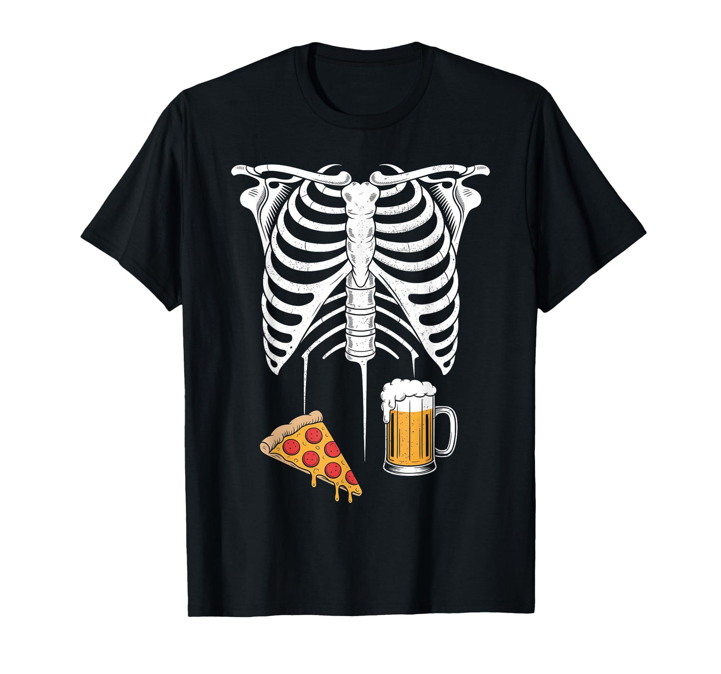 Skeleton Beer Pizza Halloween Funny Pregnancy Couple T-Shirt