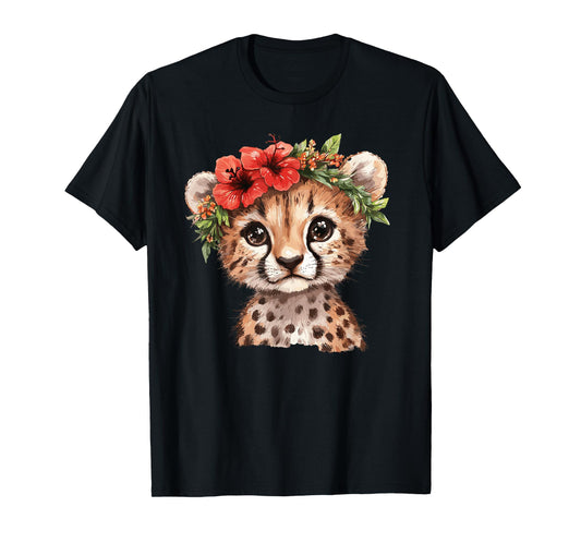 Cute Cheetah With Flower Crown T-Shirt