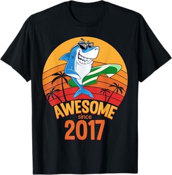 Shark Birthday 3 Years Old Surf Awesome Since 2017 Hawaii T-Shirt
