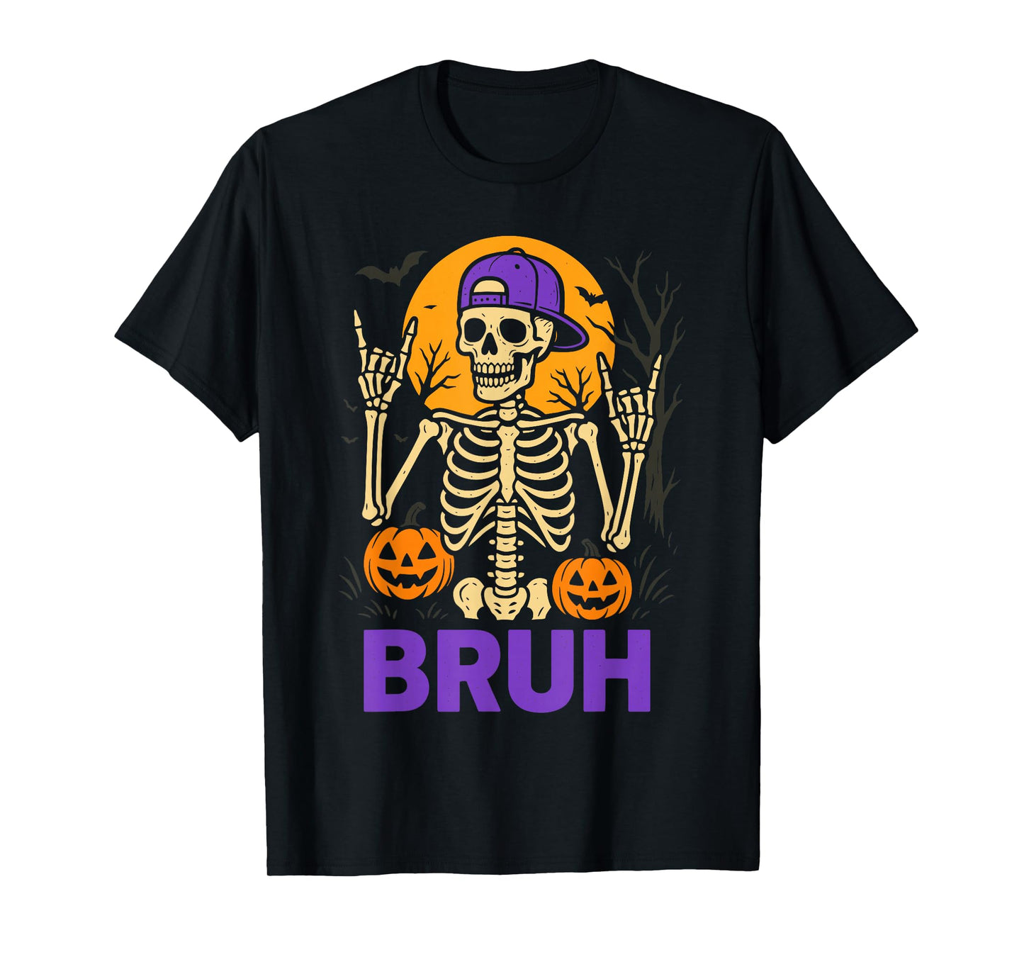 Bruh Skeleton Costume Kids, Halloween Skeleton Rock Punk T-Shirt