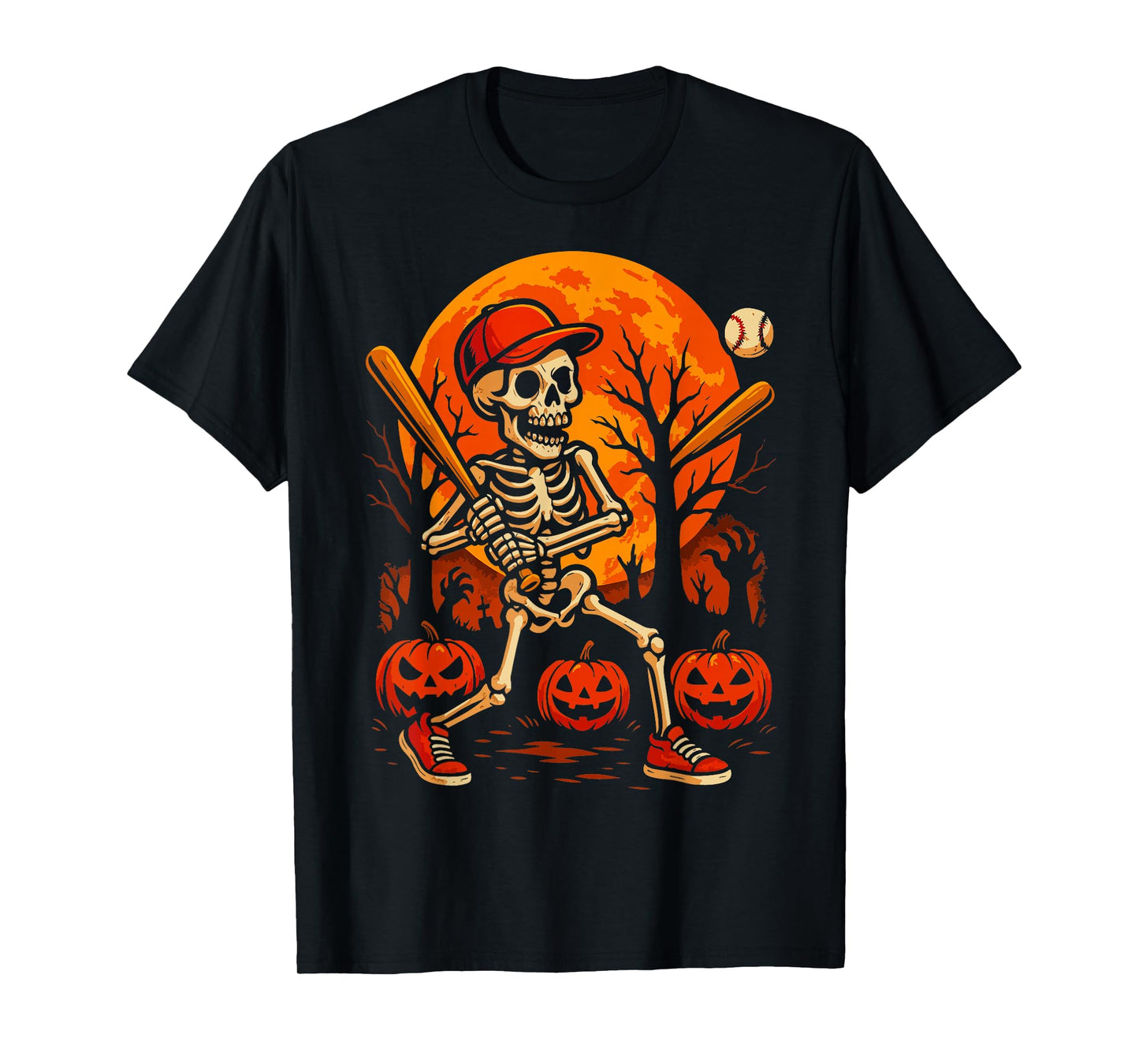 Halloween Baseball Skeleton Costume Funny Men Boys Kids T-Shirt
