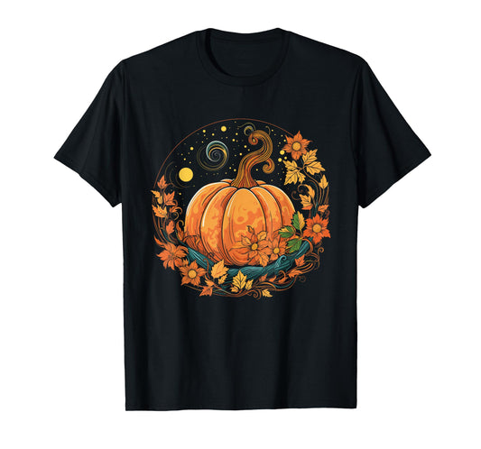 Cottagecore Pumpkin Moon Stars Thanksgiving Women's Graphic T-Shirt