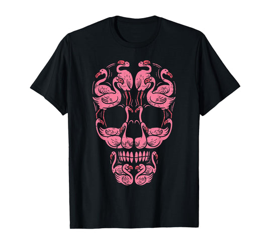 Pink Flamingo Skull Breast Cancer Awareness Halloween Women T-Shirt