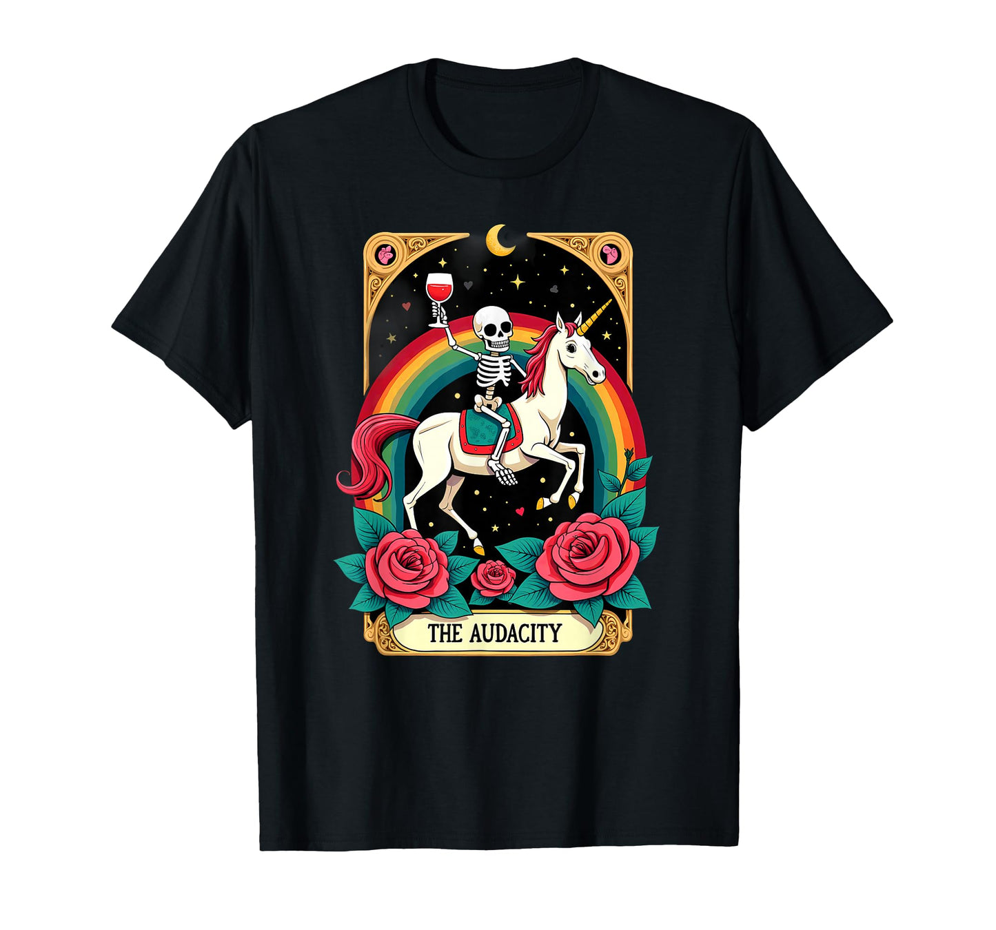 Gothic Skeleton Toasting The Audacity Unicorn T-Shirt