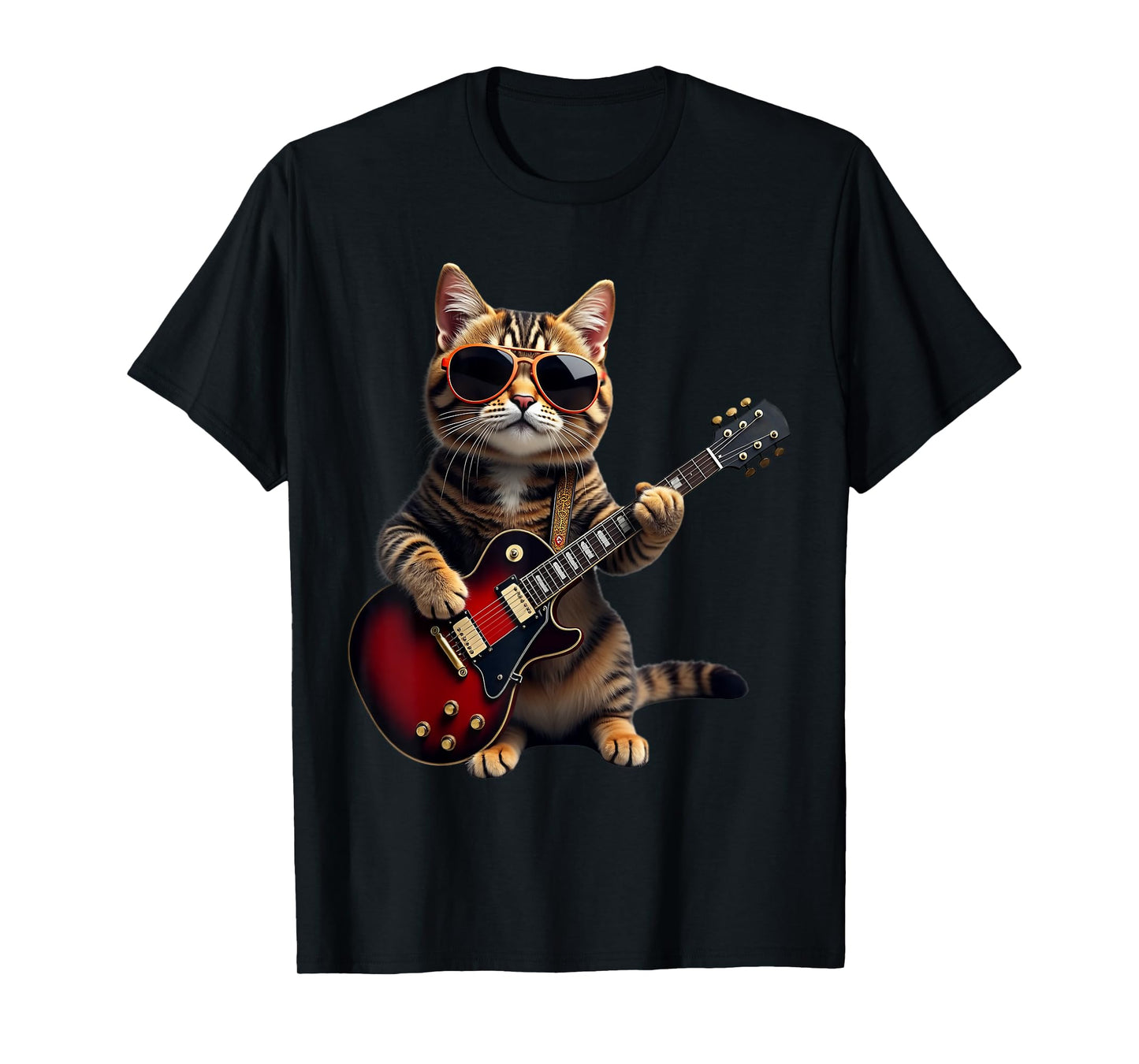 Funny Rock Cat Enthusiast Lover Music Roll Heavy Guitar Cats Men Women Kids T-Shirt