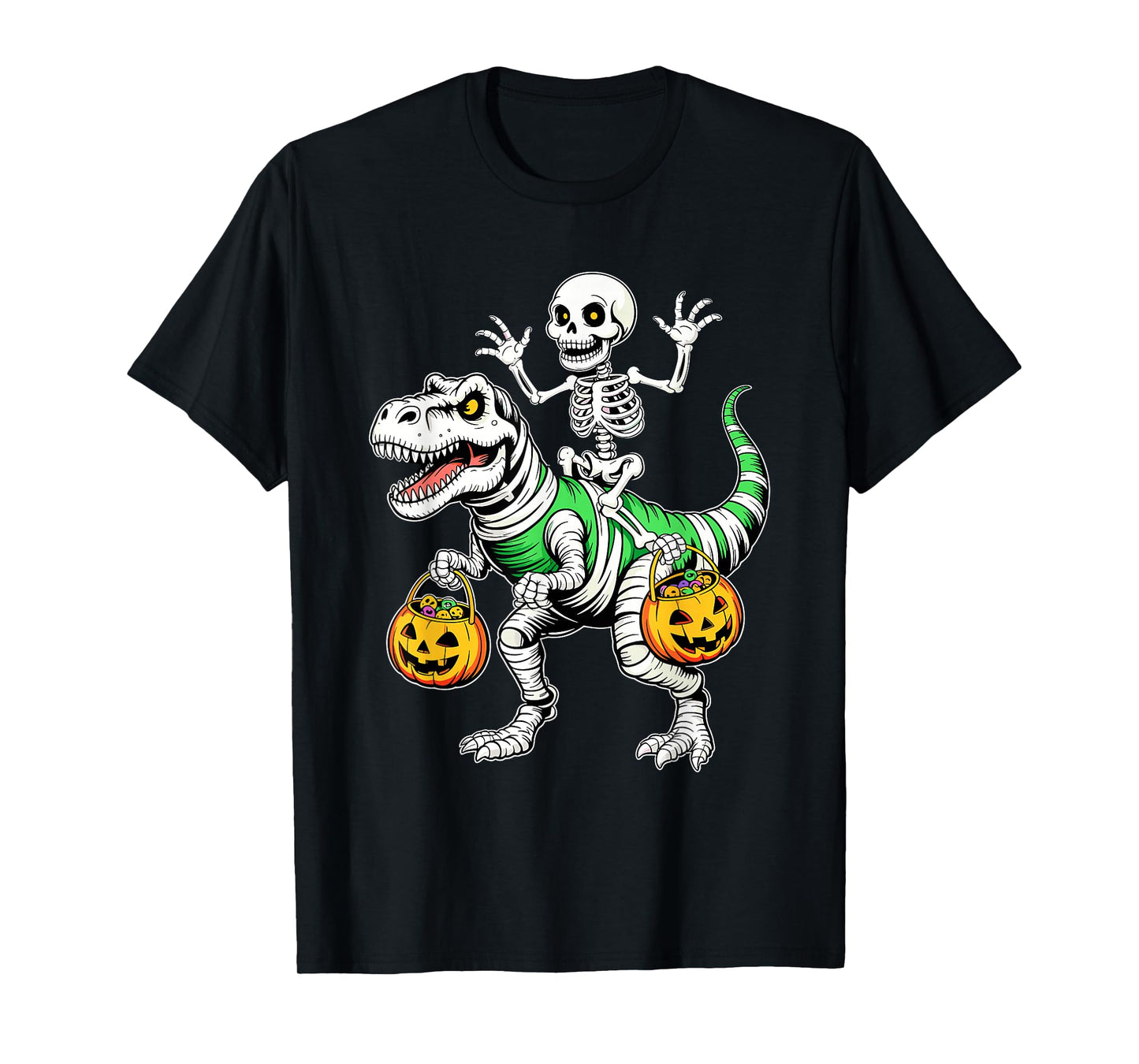 Skeleton Riding Mummy Dinosaur Trex Halloween Pumpkin Dash! T-Shirt