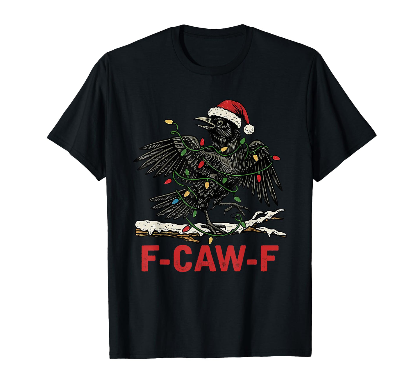 Vintage Santa Black Bird F-Caw-F Christmas T-Shirt