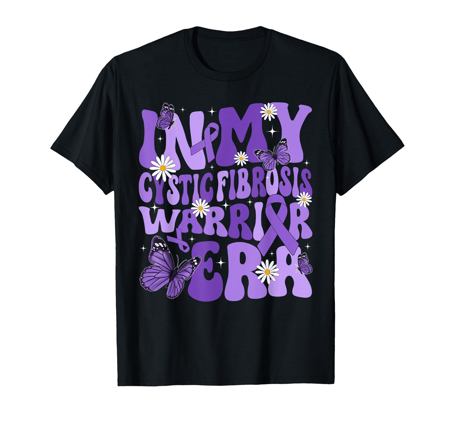 Retro Groovy In My Cystic Fibrosis Warrior Era Purple Ribbon T-Shirt