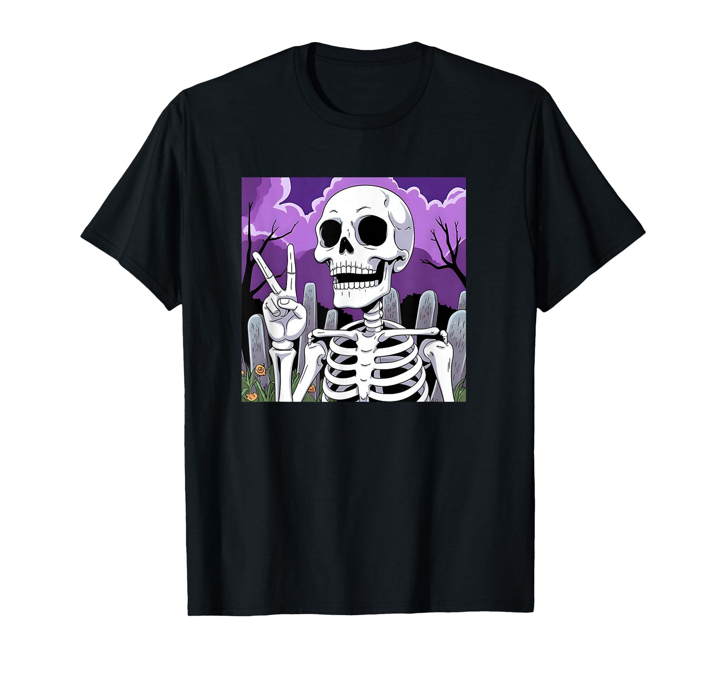 Skeleton Hand Peace Sign Anime Halloween All Hallows Eve T-Shirt