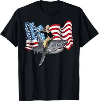 4th of July Washington Riding A Shark Patriotic Gift Women Men T-Shirt