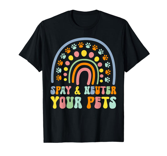Cute rainbow cat dog spay neuter pets awareness veterinary Men Women Girls Kids T-Shirt