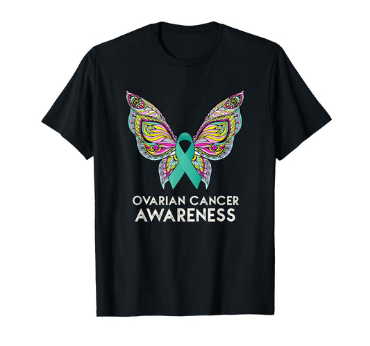 Ovarian Cancer Awareness Support Butterfly Teal Ribbon Gift T-Shirt