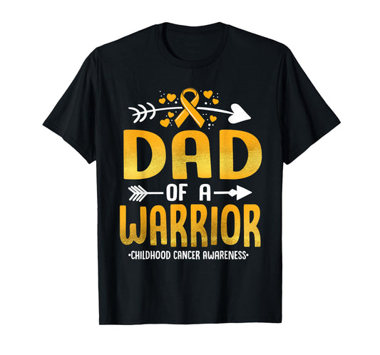 Dad Of A Warrior Childhood Cancer Awareness Gold Ribbon T-Shirt