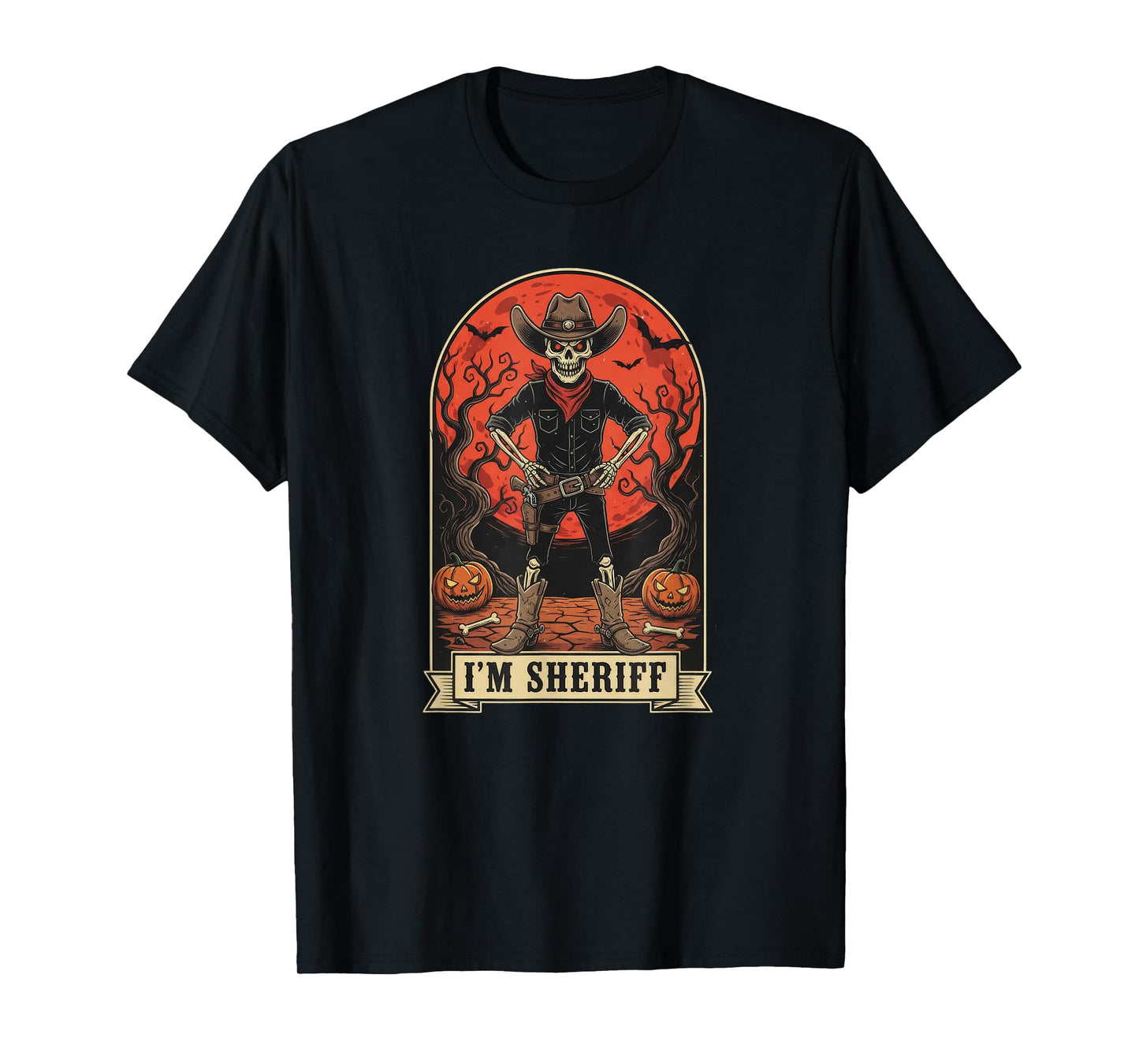 Halloween Funny for Sheriff Skeleton on The red Moon T-Shirt