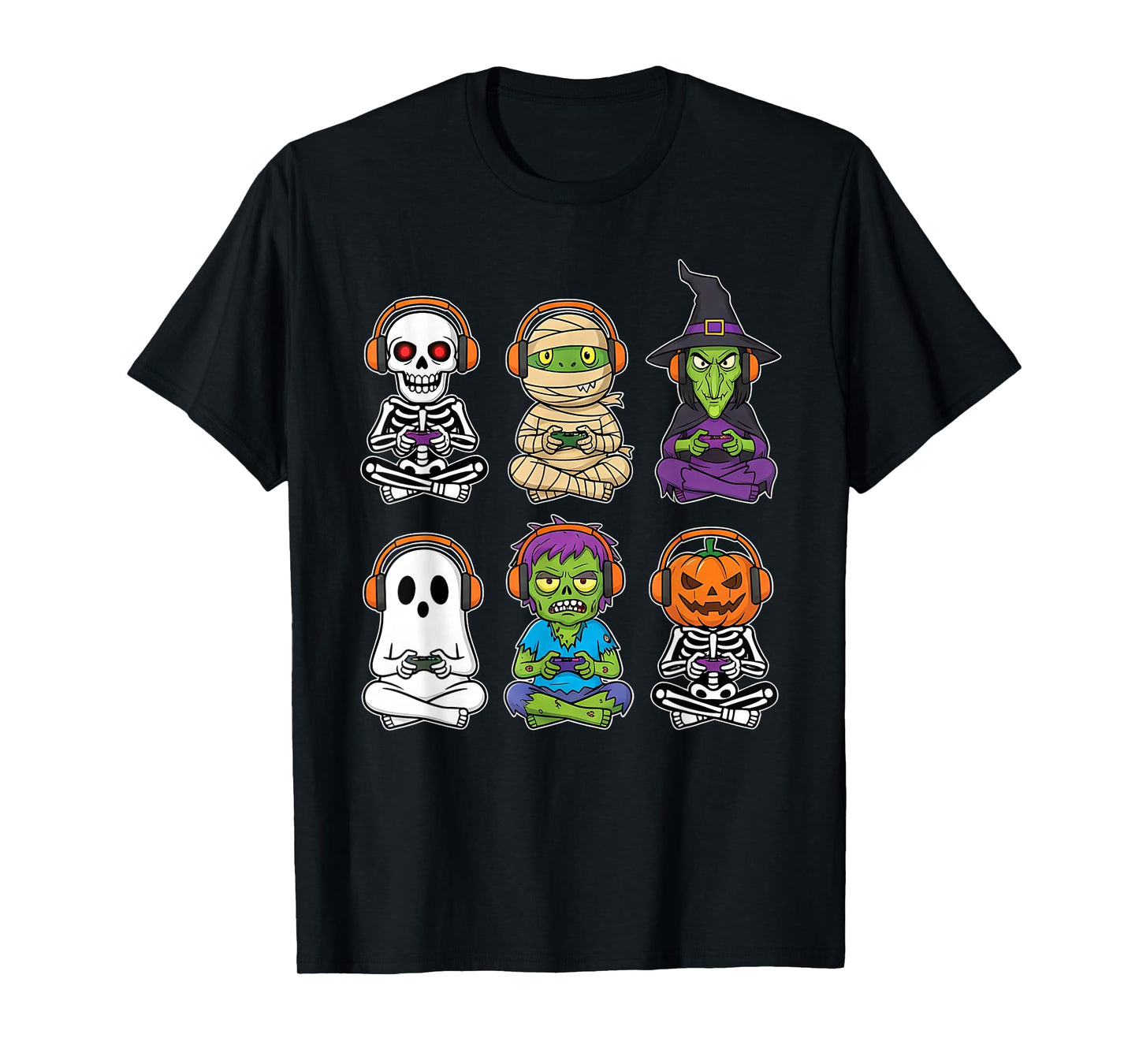 Halloween Gamer Dinosaur Skeleton Ghost Witch Pumpkin Trex T-Shirt