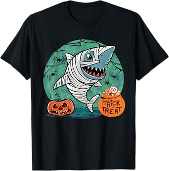 Mummy Shark Scary Spooky Season Funny Halloween Costume Crew T-Shirt