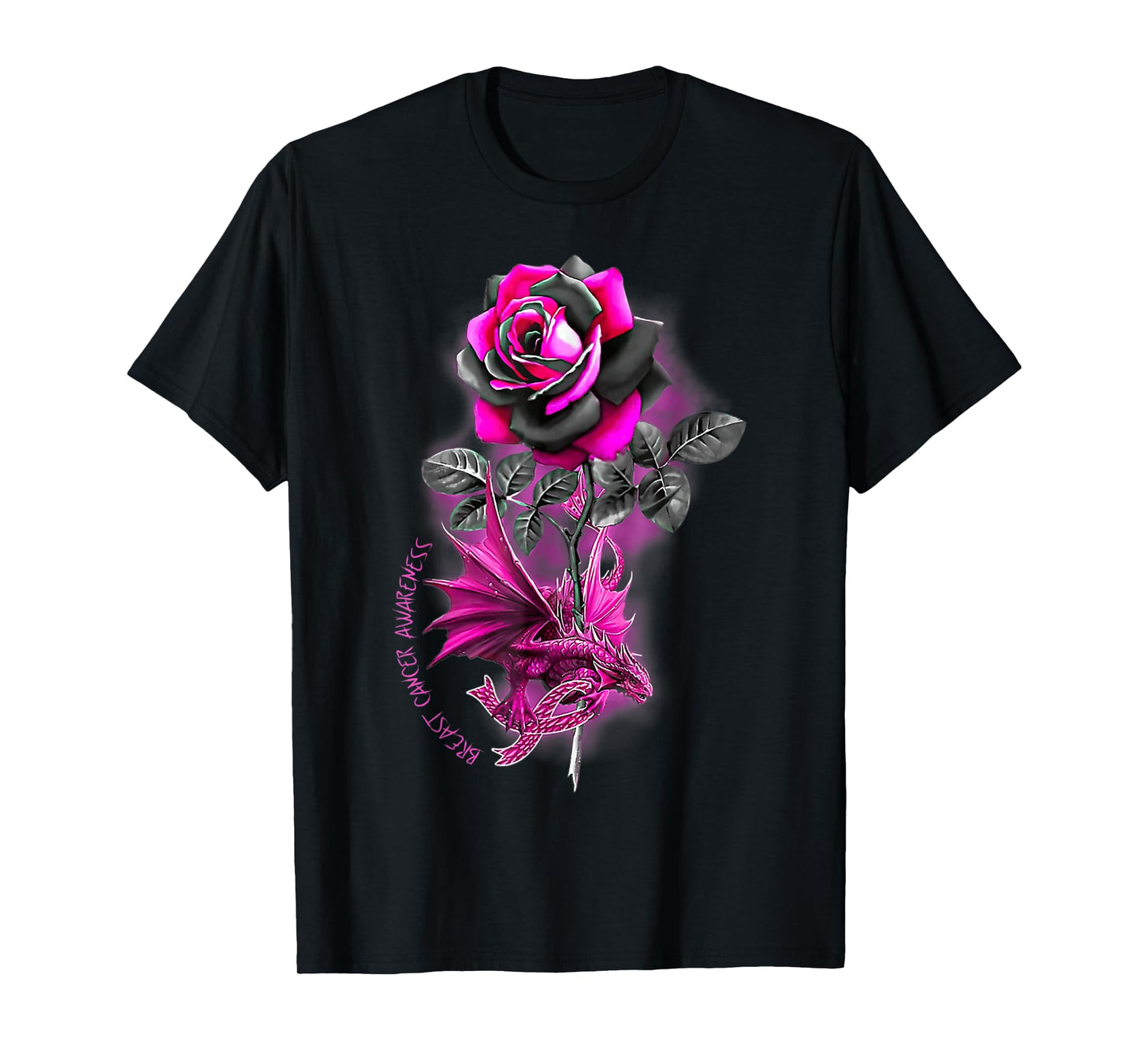 Breast Cancer Dragon Ribbon Pink Warrior Rose Flower Dragon T-Shirt