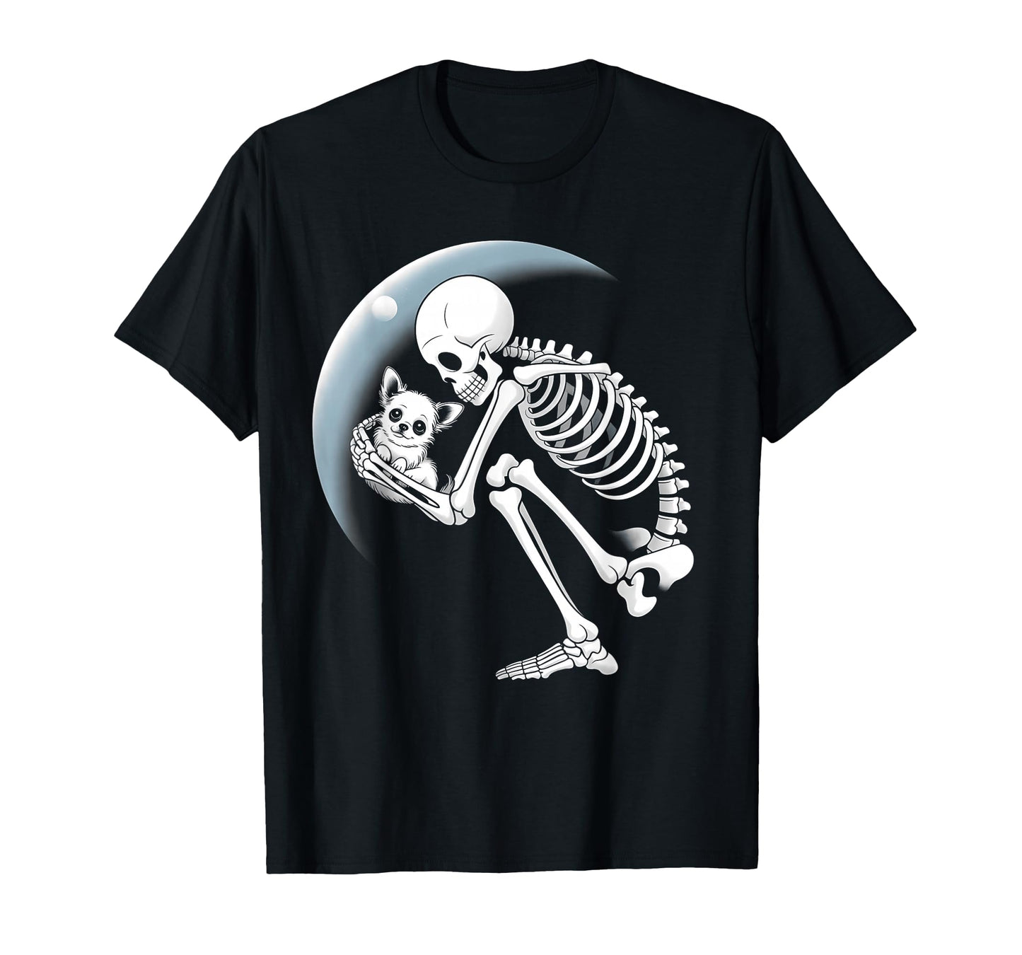 Skeleton Hugging Dog Halloween Chihuahua Lover Mom Dad T-Shirt
