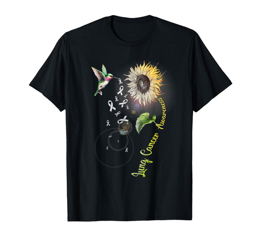 Lung Cancer Sunflower Hummingbird T-Shirt