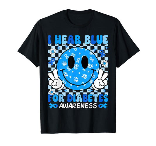 I Wear Blue for Diabetes Awareness Month Smile T1D Type 1 T-Shirt
