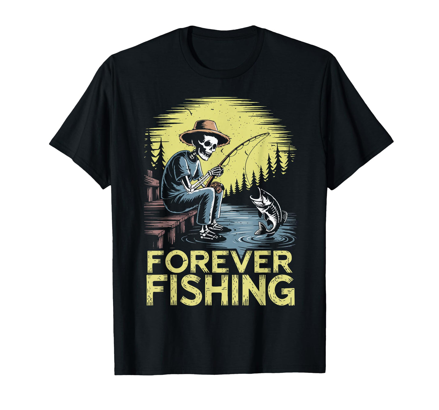 Forever Fishing Skeleton Bass Fish Halloween Funny Fisherman T-Shirt