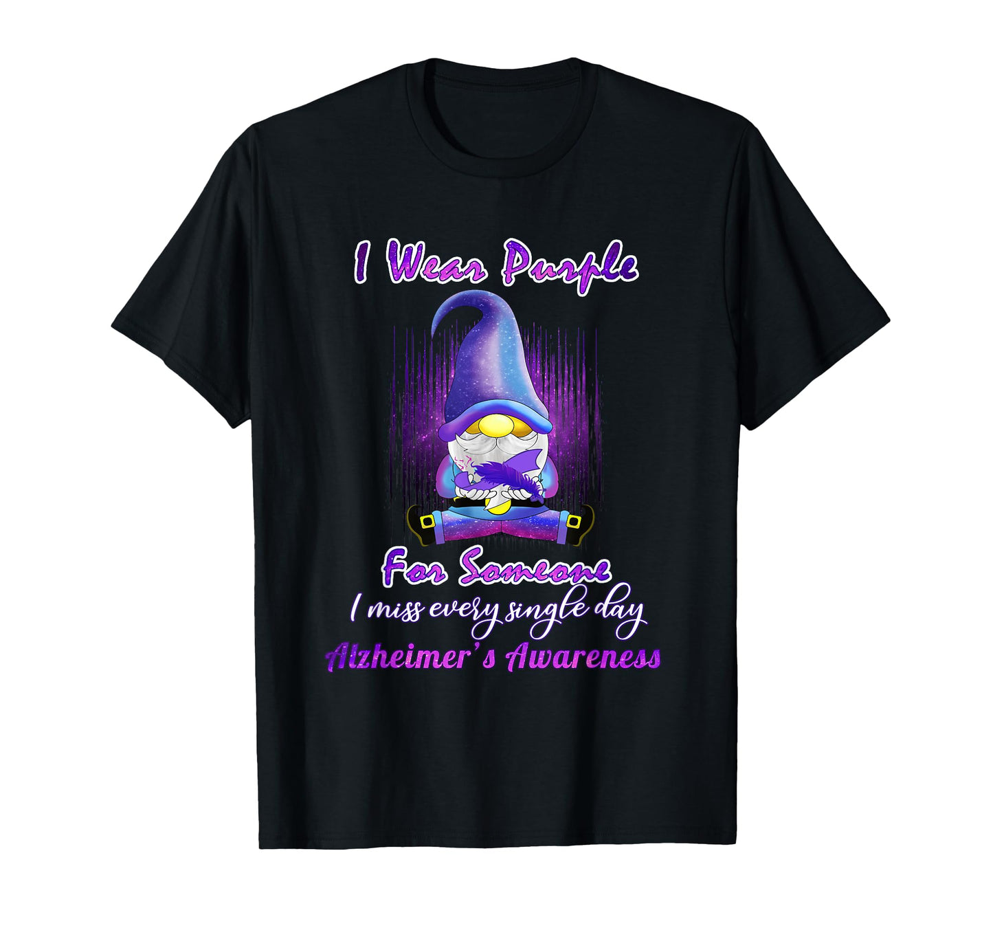 Alzheimer's Awareness Products I Wear Purple Ribbon Gnome T-Shirt