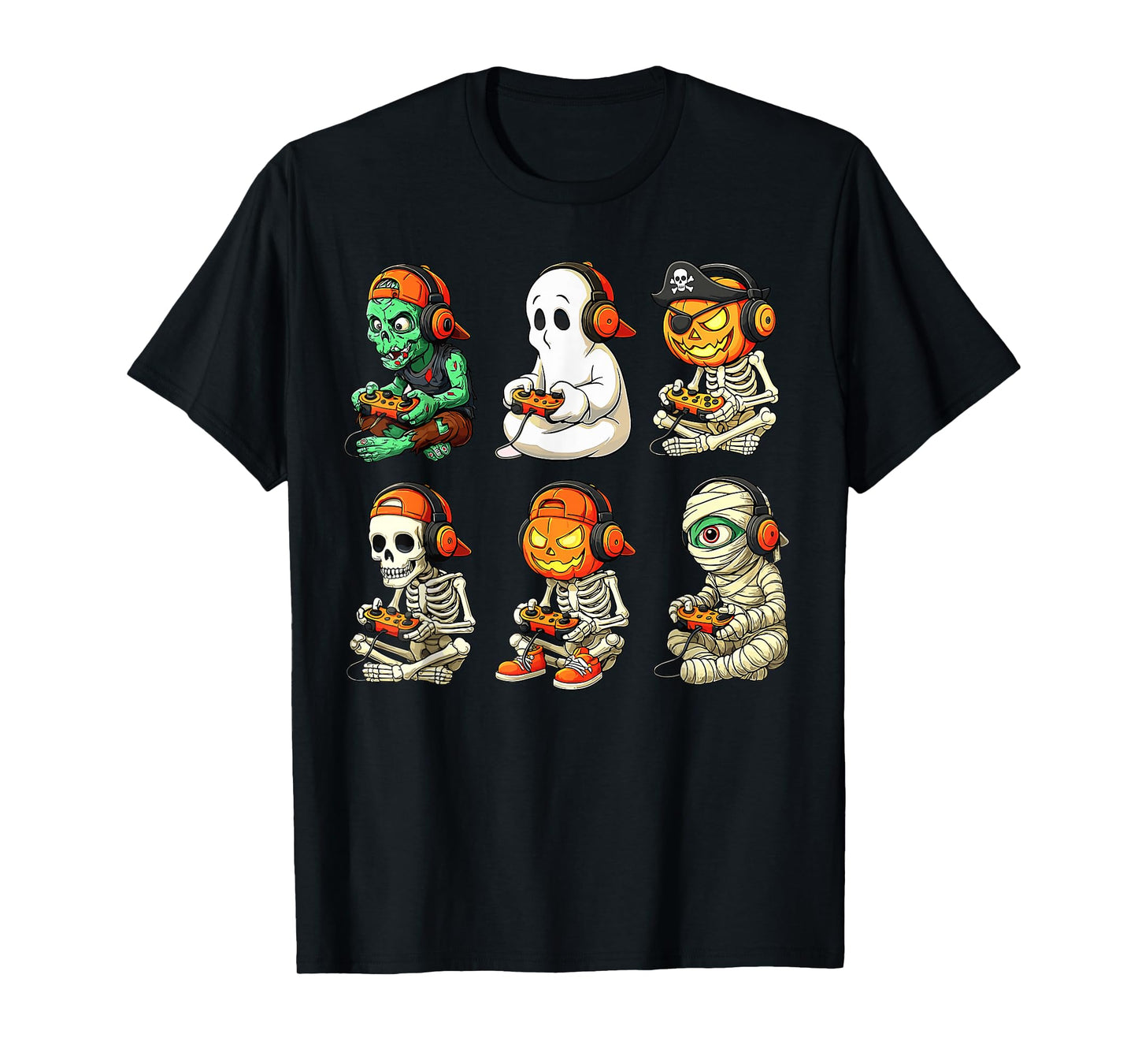 Halloween Skeleton Zombie Mummy Gaming Controllers Boys Kids T-Shirt