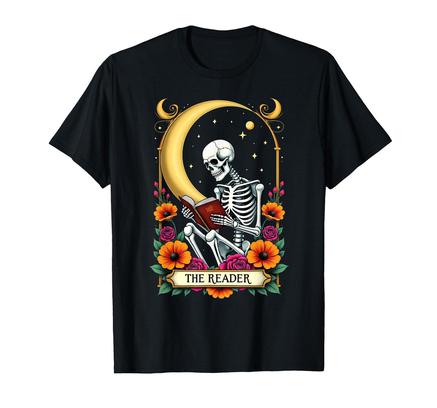 Tarot Card Skeleton Reading Book Librarian The Reader T-Shirt