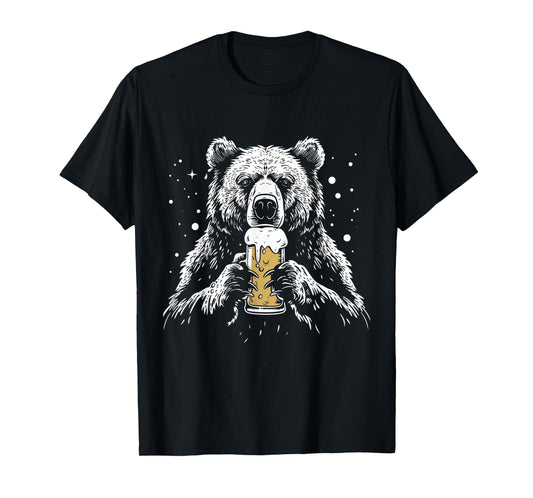 Bear Drinking Beer Funny Grizzly Bear Camping Party T-Shirt