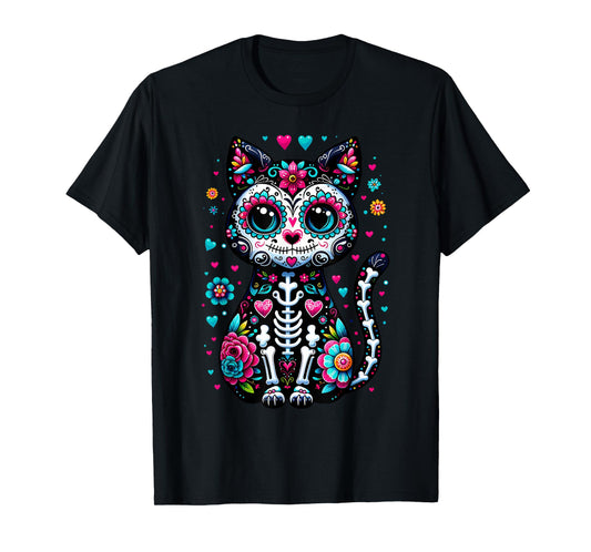 Dia De Los Muertos Cinco De Mayo Cat Sugar Skull Men Women T-Shirt