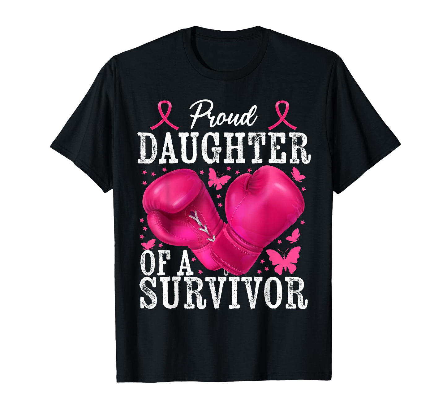 Proud Daughter Of Survivor Breast Cancer Boxing Gloves Pink T-Shirt
