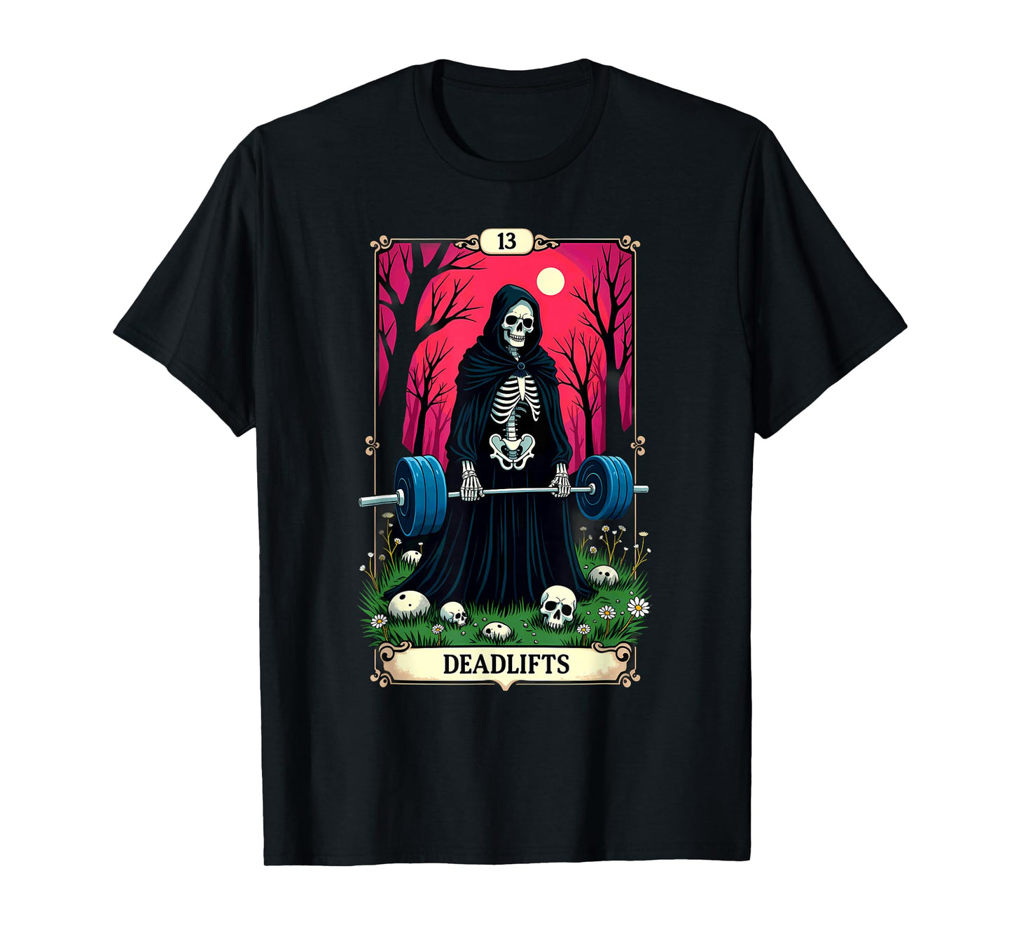 Gothic Tarot Card Skeleton Deadlifts Weightlifiting T-Shirt