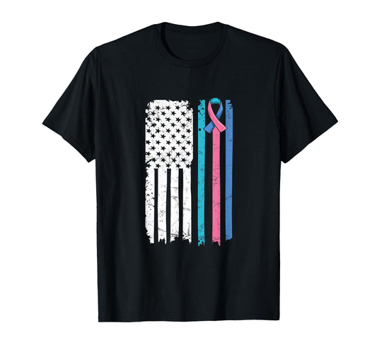 Fight Thyroid Cancer American Flag Quote Thyroid Cancer Awareness Quote for a Thyroid Cancer Warrior T-Shirt, Black