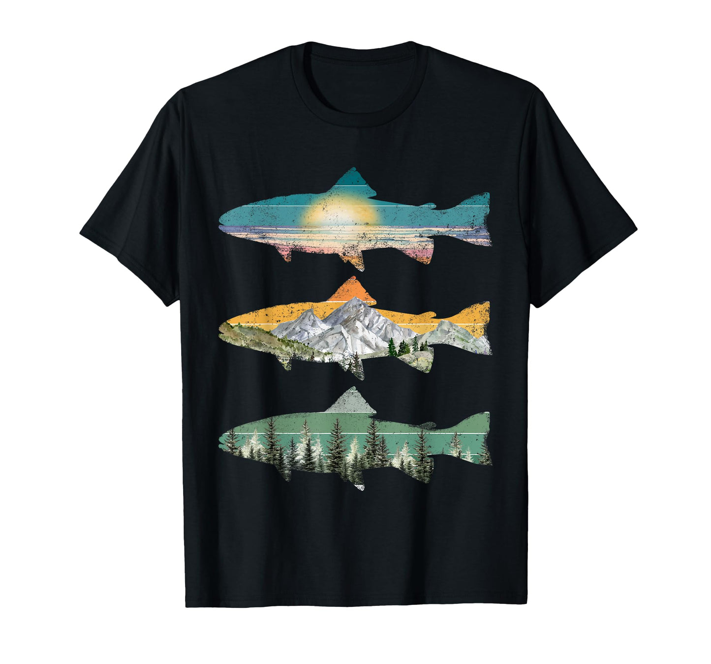 Trout Fly Fishing Graphic Tees Fisherman Outdoor Nature Mens T-Shirt