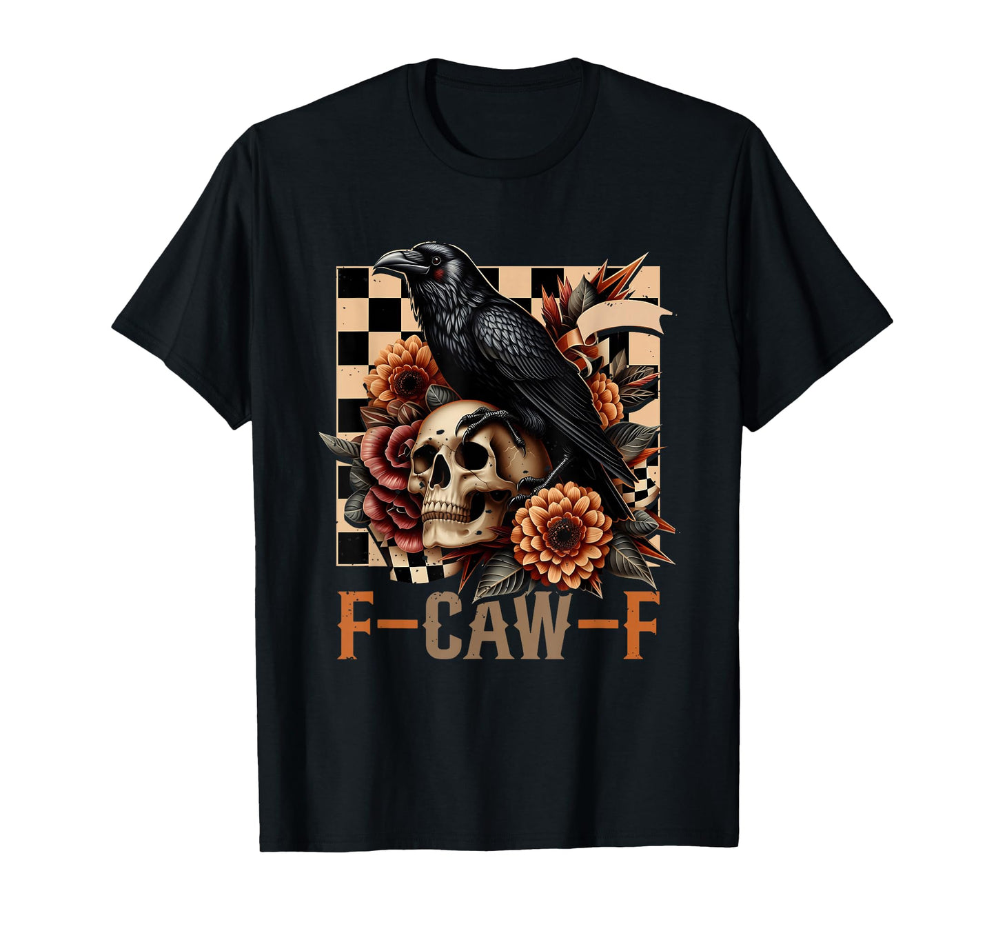 Halloween F Caw F Black Raven Bird F-Caw-F Crow Checkered T-Shirt