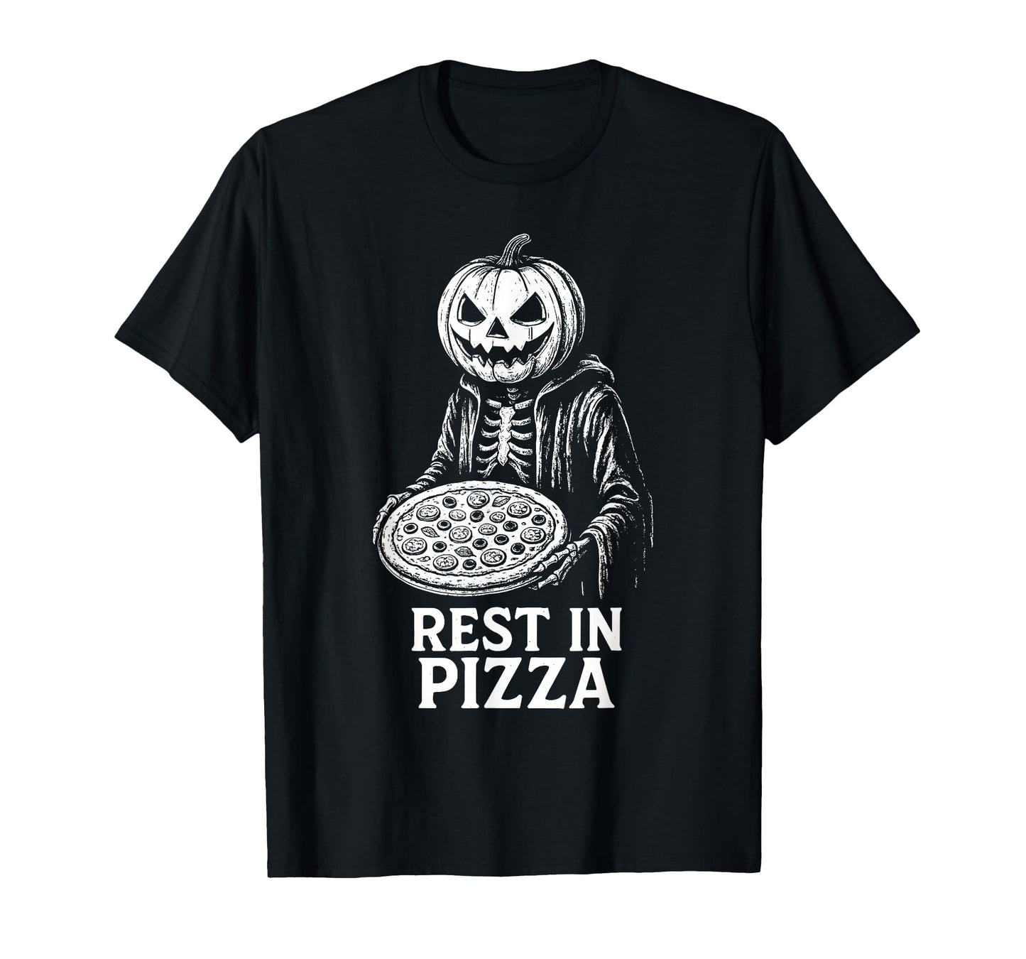 Rest in Pizza Funny Pumpkin Skeleton Halloween T-Shirt