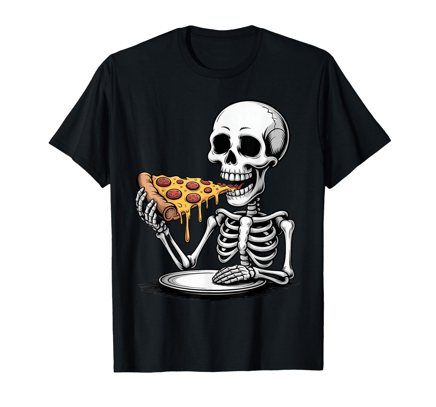 Skeleton Eating Pizza Halloween Trick or Treat Spooky Season T-Shirt