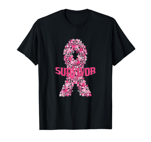 I'm a Survivor - Pink Flower Ribbon Breast Cancer Awareness T-Shirt