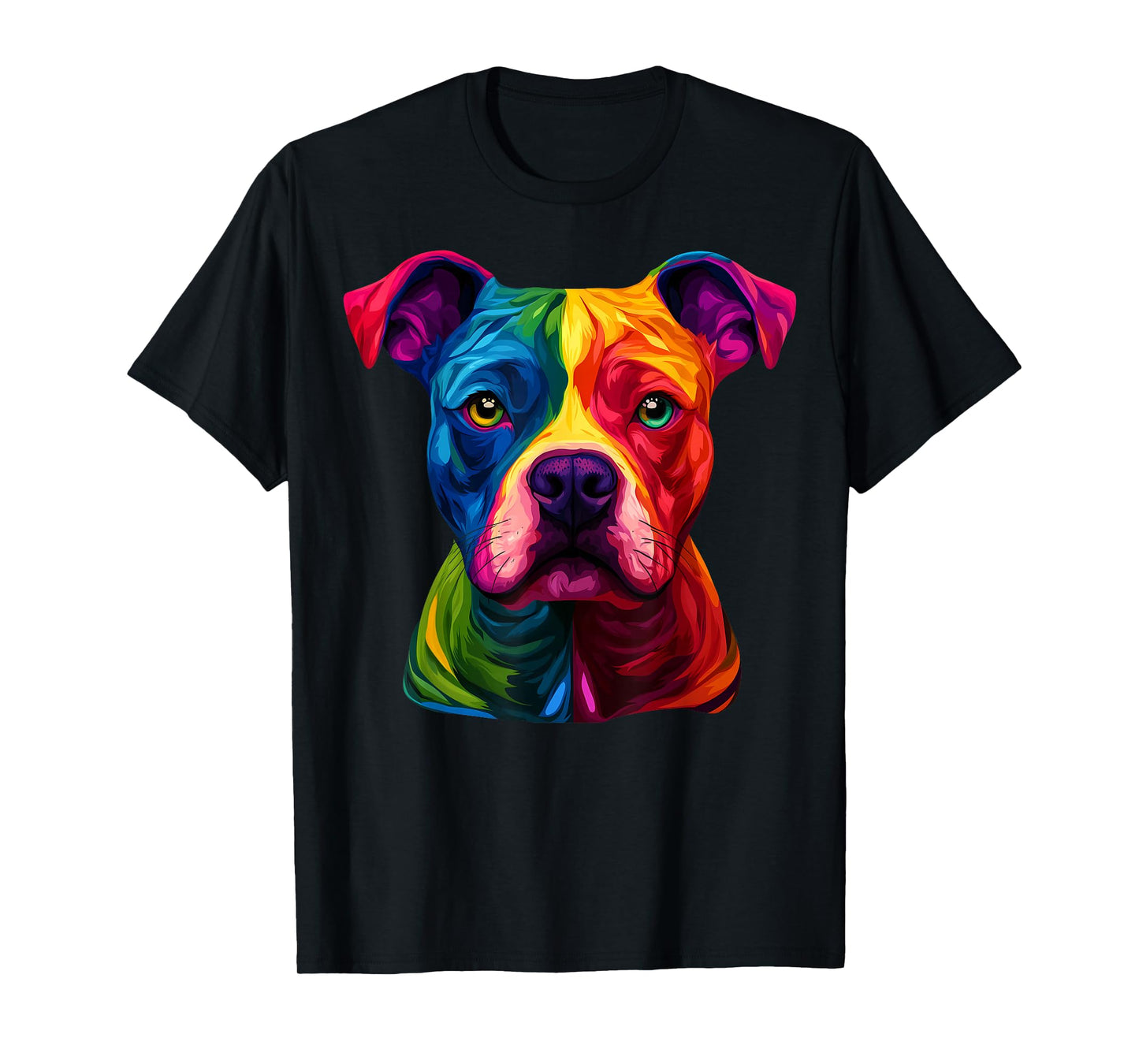 Colorful Staffordshire Bull Terrier Face Staffy Dog Black T-Shirt