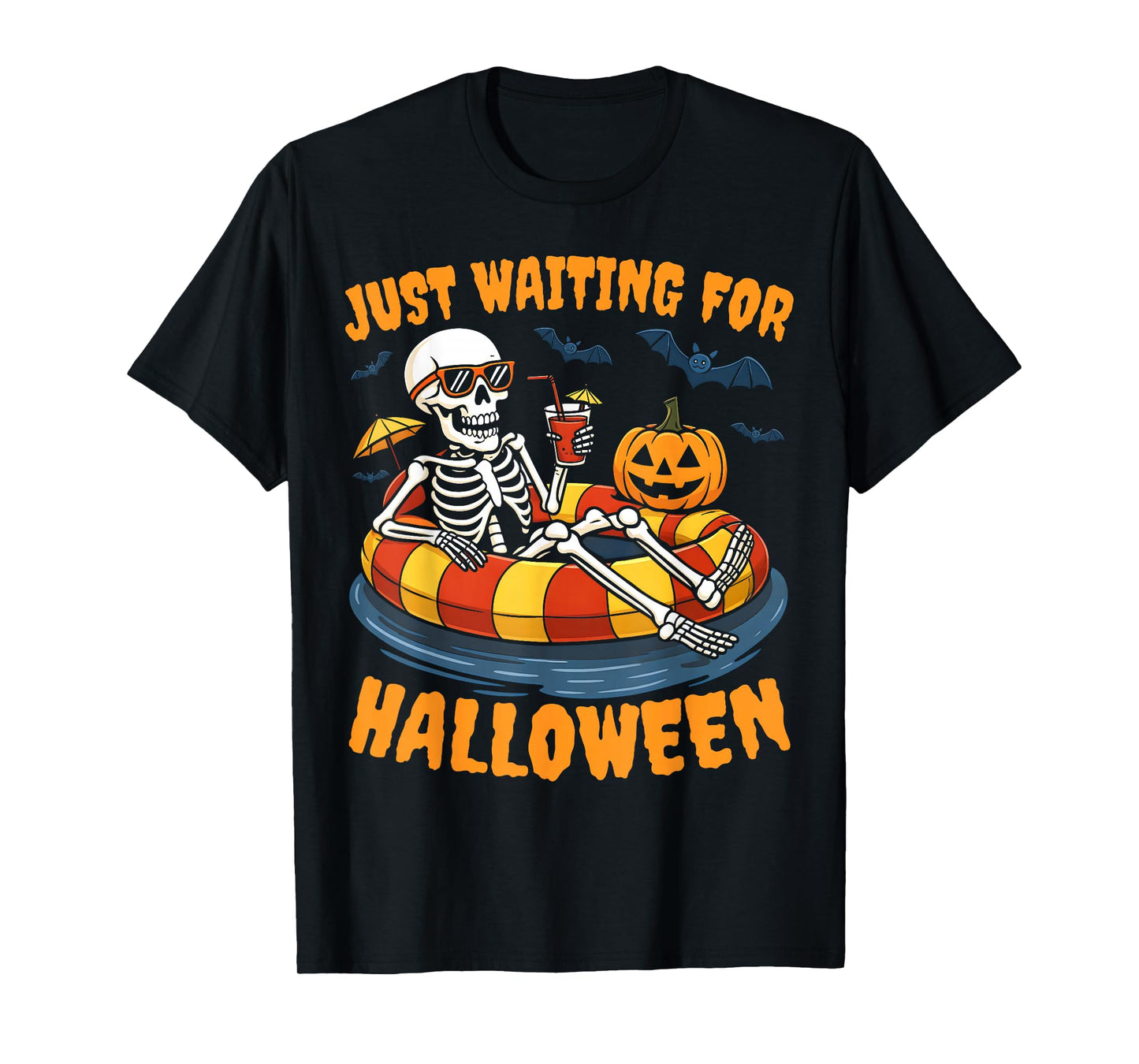 Spooky Summer Skeleton Just Waiting for Halloween Pumpkin T-Shirt