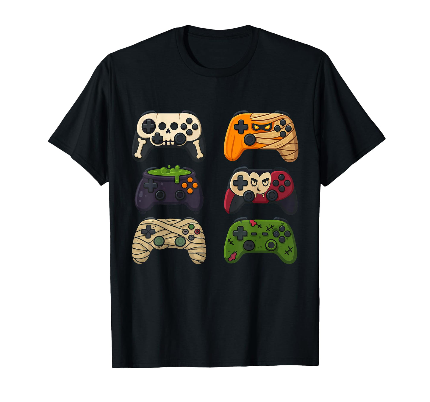 Halloween Skeleton Funny Spooky Gaming Controllers Boys Kids T-Shirt