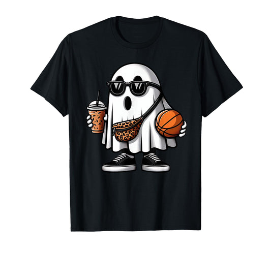 Funny Basketball Ghost Halloween Womens Mens Kids T-Shirt