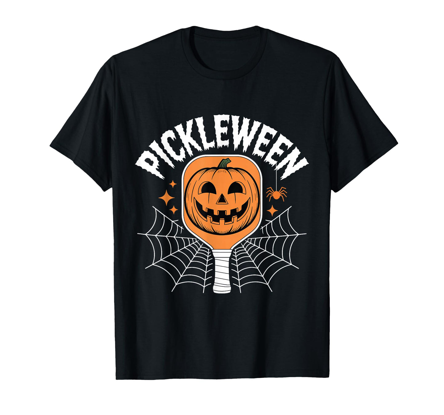 Pickleween Pickleball Paddle Funny Halloween Spider Pumpkin T-Shirt
