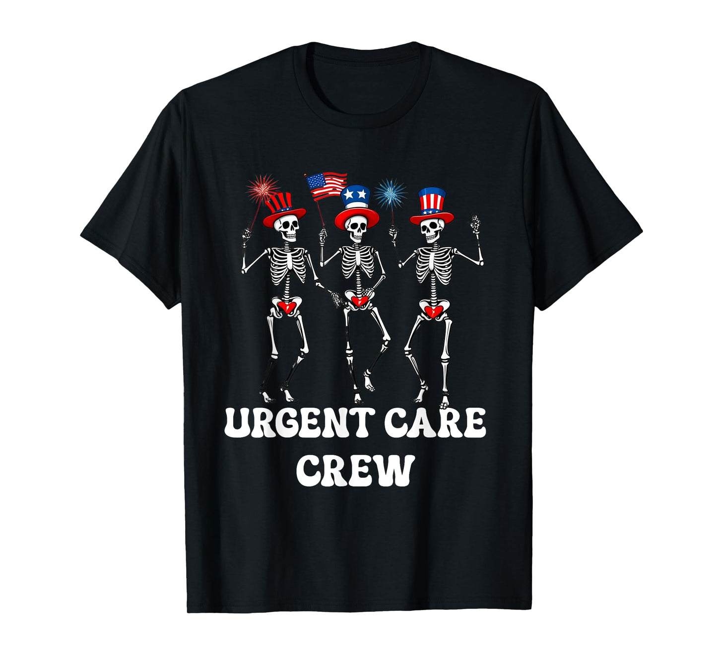 Urgent Care Crew,4th Of July,Dancing Skeleton,American Flag T-Shirt