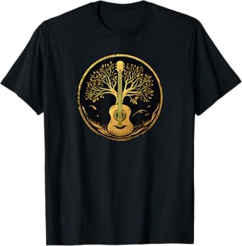 Acoustic Guitar Tree Lake Nature Folk Music Graphic T-Shirt