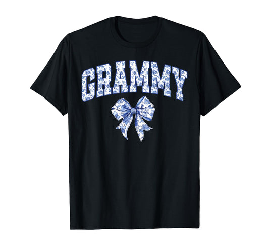 Grammy Coquette Toile Blue Bow Floral Family Matching T-Shirt