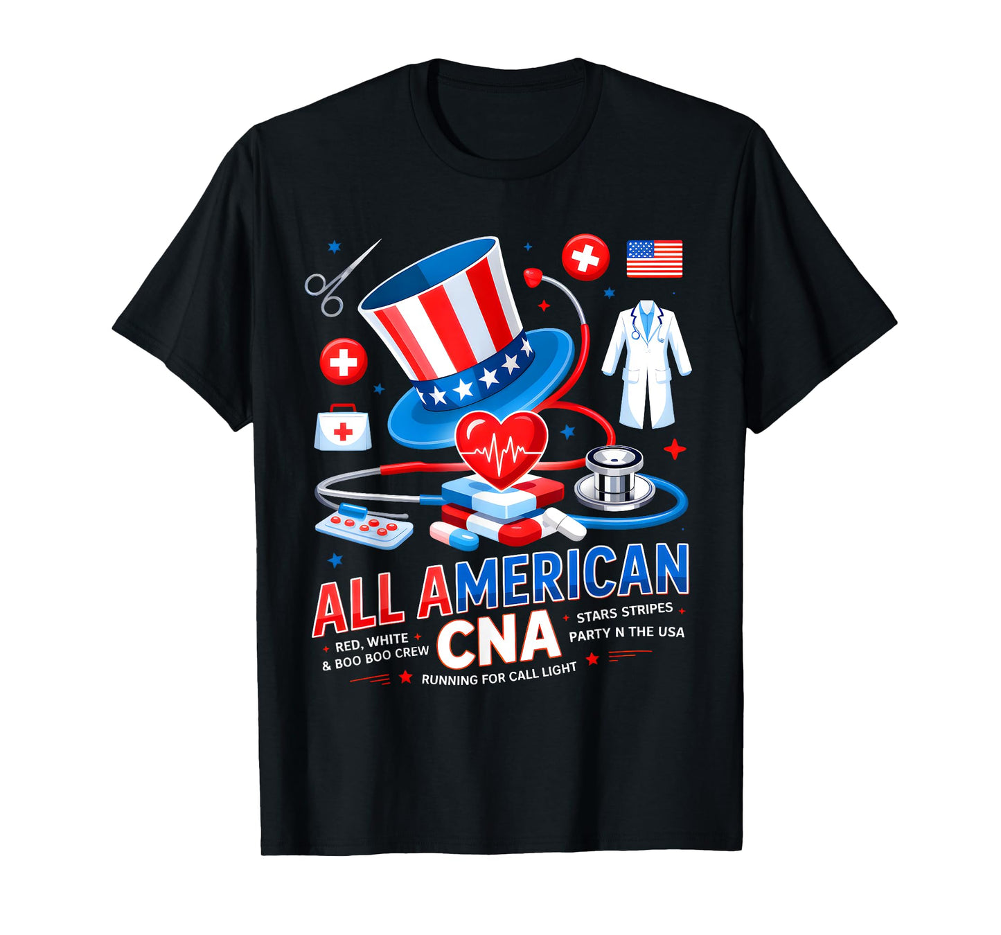 All American CNA 4th Of July Scrub Top Patriot Women RN CNA T-Shirt