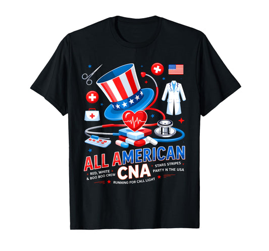 All American CNA 4th Of July Scrub Top Patriot Women RN CNA T-Shirt