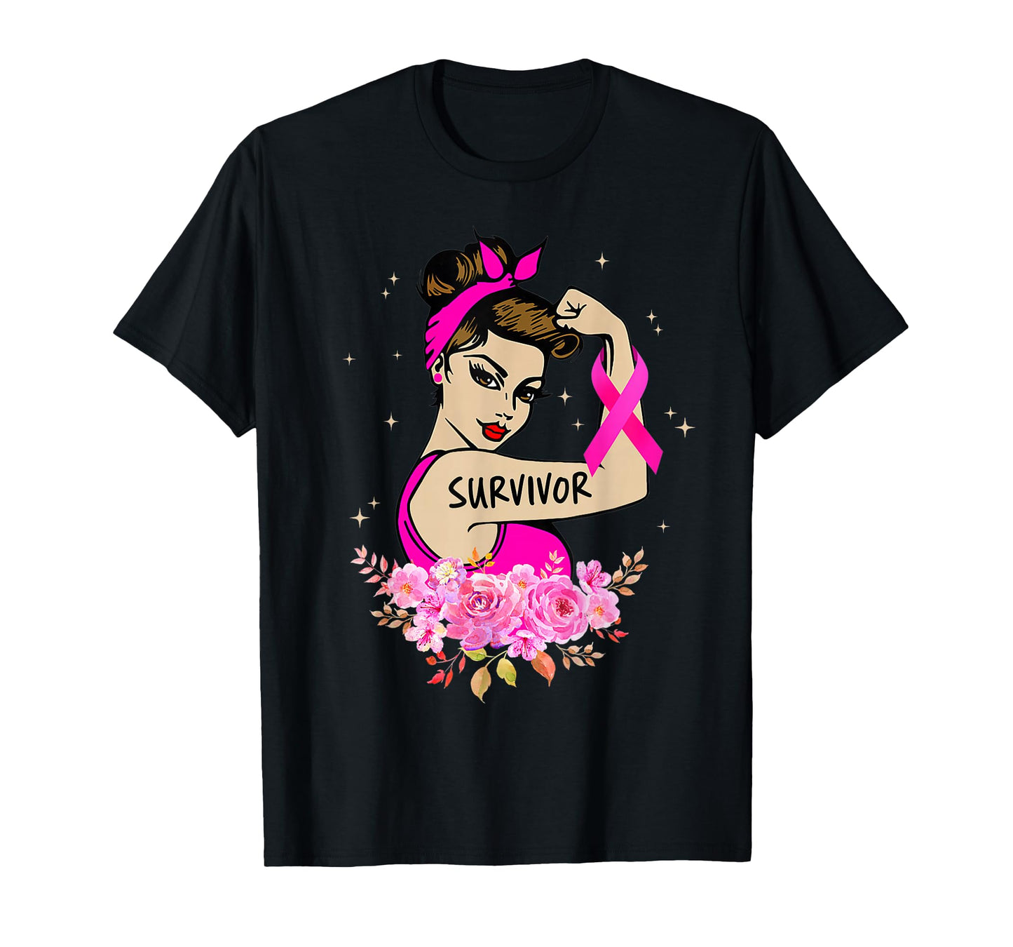 Breast Cancer Survivor Rosie Riveter Pink Awareness Women T-Shirt
